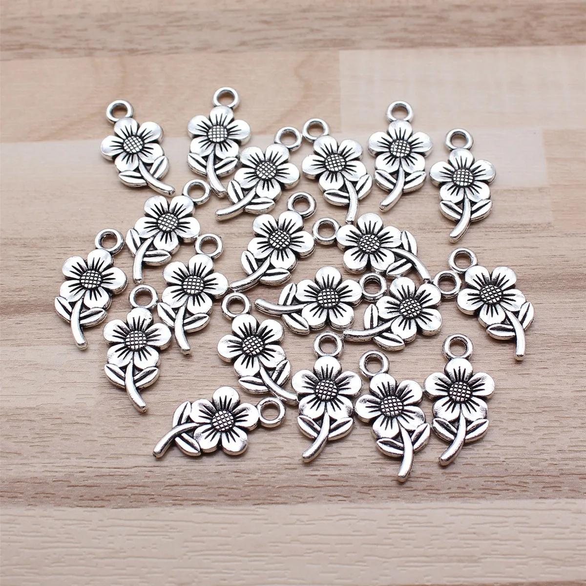 IFOCUS 20pcs/Lot Double-Sided Flower Charms For DIY Jewelry Making Zinc Alloy 21x11mm/0.83x0.43inch