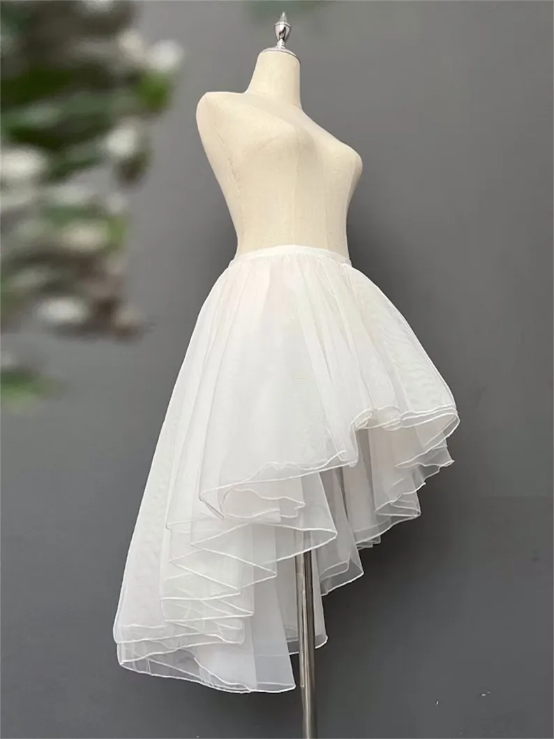 Real Image High Quality White High Low Women Skirts Organza Asymmetrical Long Maxi Skirts Female Bridal Skirt