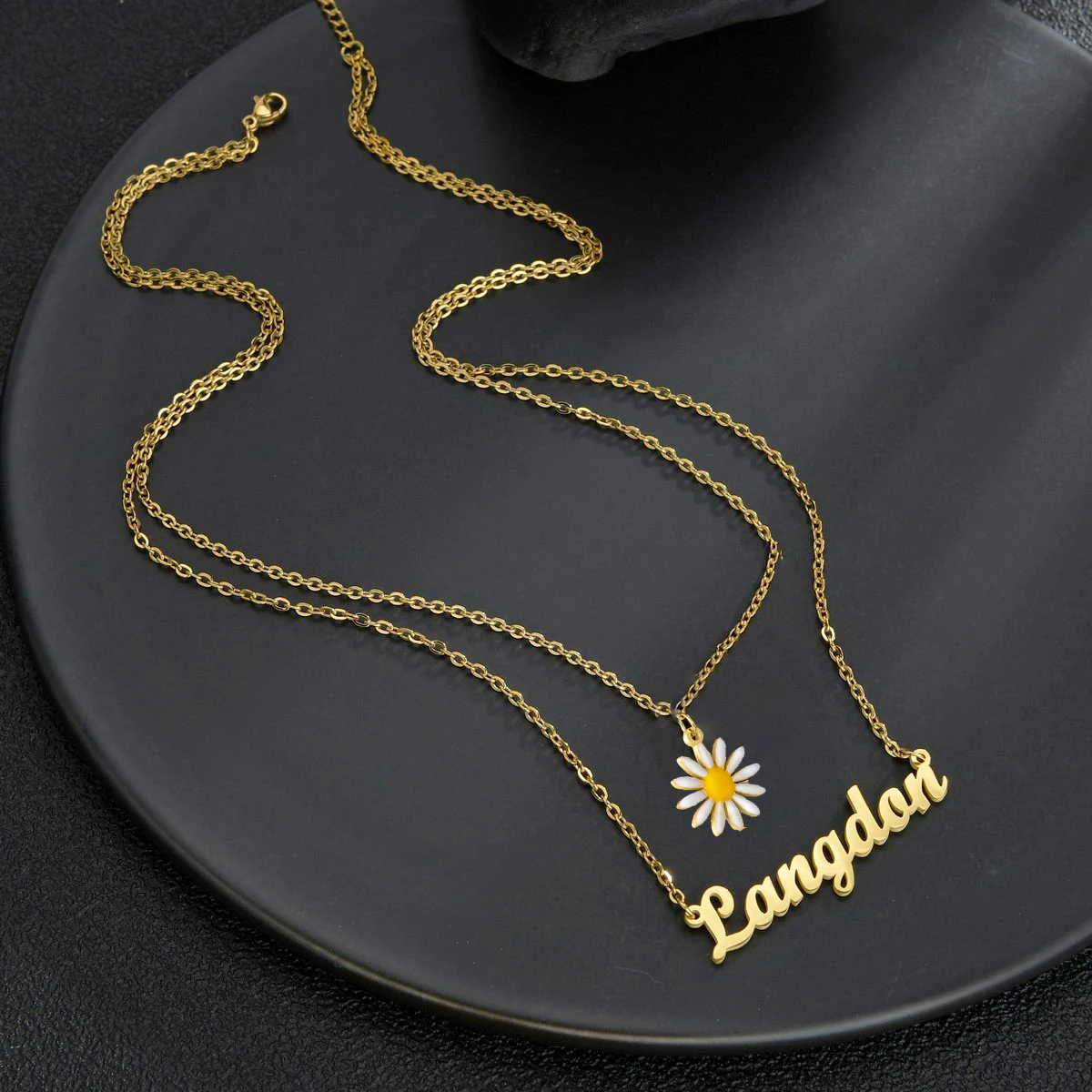 Haiyufly Custom Name Necklace for Women Stainless Steel Personalized Color Oil Flower Handmade Nameplate Link Chain Jewelry Gift image 6