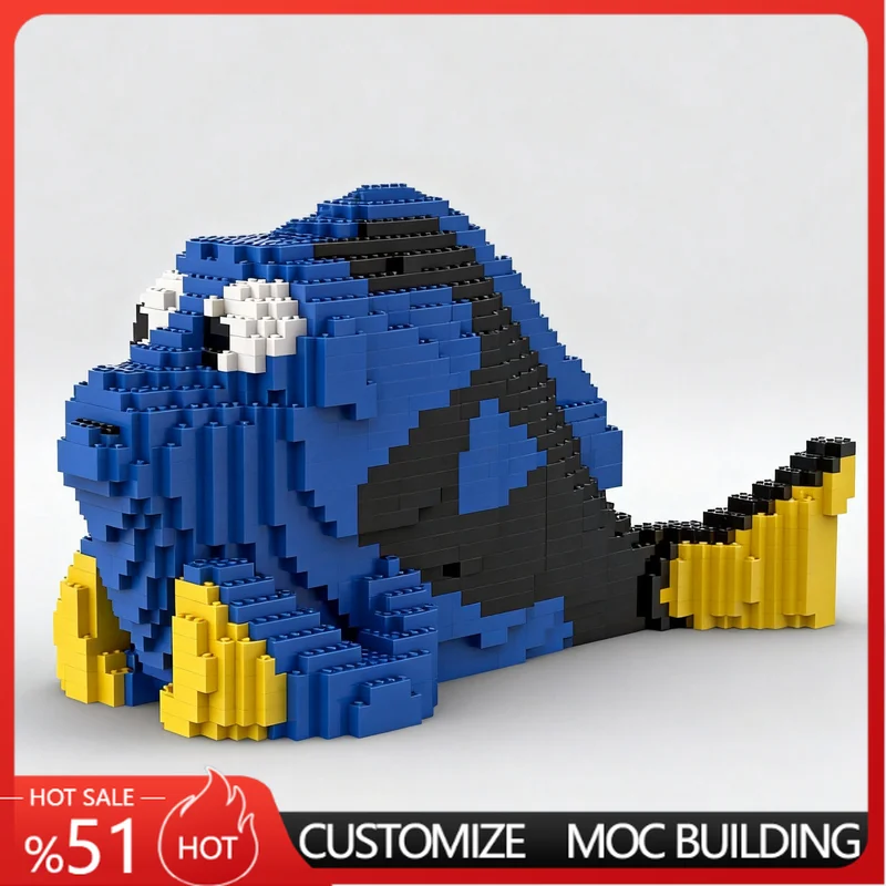 NEW 2772Parts Cute Blue Cartoon Fish Character Model Custom Building Blocks Diy Assembly Educational Toy Gift For funs And Fans