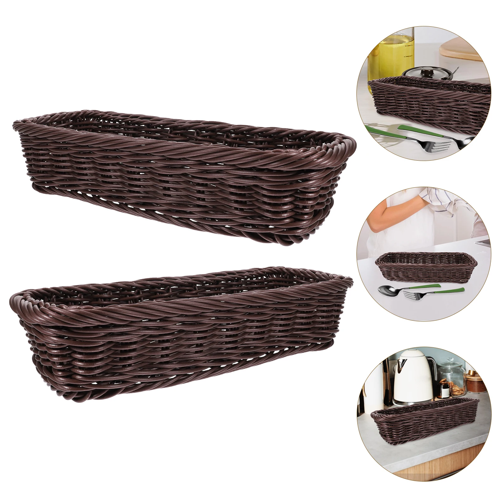 

2Pcs Rectangular Baskets Kitchen Silverware Organizer Spice Tabletop Sundry Basket Jar Storage Box Plastic Household
