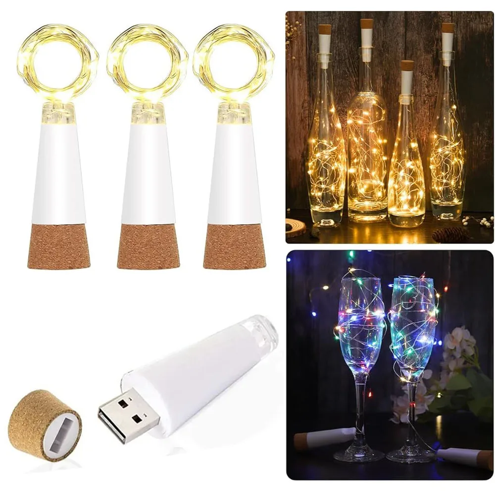 2m 20 LED Cork Bottle Fairy Light USB Rechargeable Indoor Decoration String Lamp for Bedroom Home Party Wedding Christmas