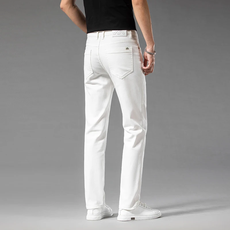 Summer New 98% Cotton Men\'s Casual Jeans White Classic Fashionable Stretch Straight Denim Trousers Black Brand Clothing Male