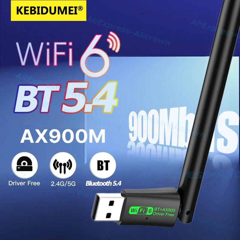Беспроводной USB-адаптер WiFi 6 AX900 Мбит/с BT 5,4, двухдиапазонный беспроводной приемник сигнала 2,4G/5 ГГц для ПК/драйвера ноутбука, бесплатно для Win10/11 Беспроводной USB-адаптер WiFi 6 AX900 Мбит/с BT 5,4, двухдиапазонный беспроводной приемник сигнала 2,4G/5 ГГц для ПК/драйвера ноутбука, бесплатно для Win10/11