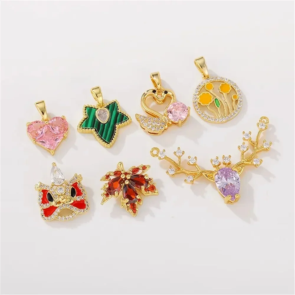 18K Gold Color Zircon Maple Leaf Swan Pendant Handmade DIY String Bracelet Necklace Jewelry Material Pendant L444