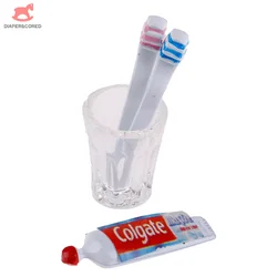 4pcs/set 1:12 Dollhouse Miniature Mini Toothpaste Toothbrush Cup Kitchen Toys