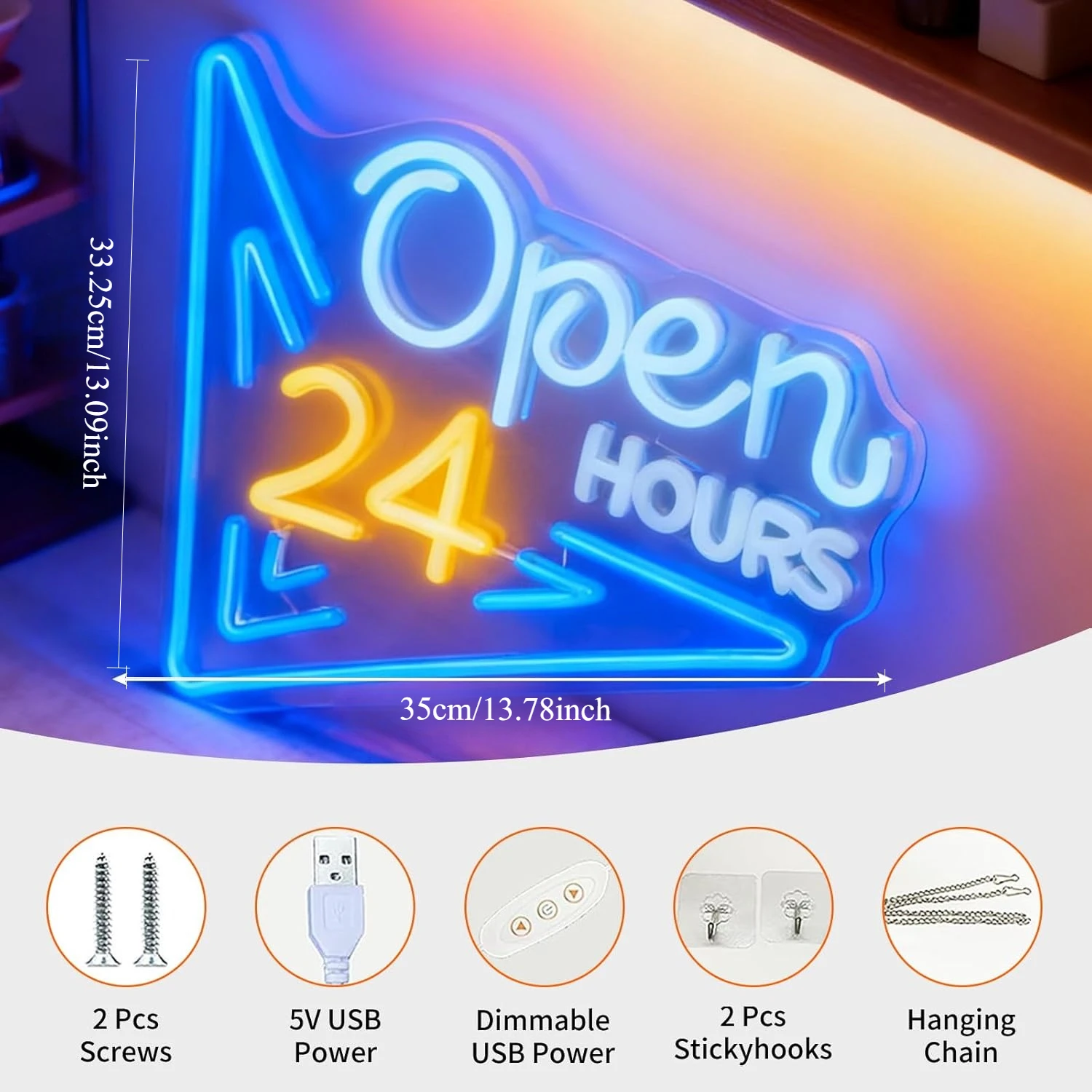 24 Hours Open Neon Sign LED Ne - Decor Lighting Opening Hours ulasan dan harga