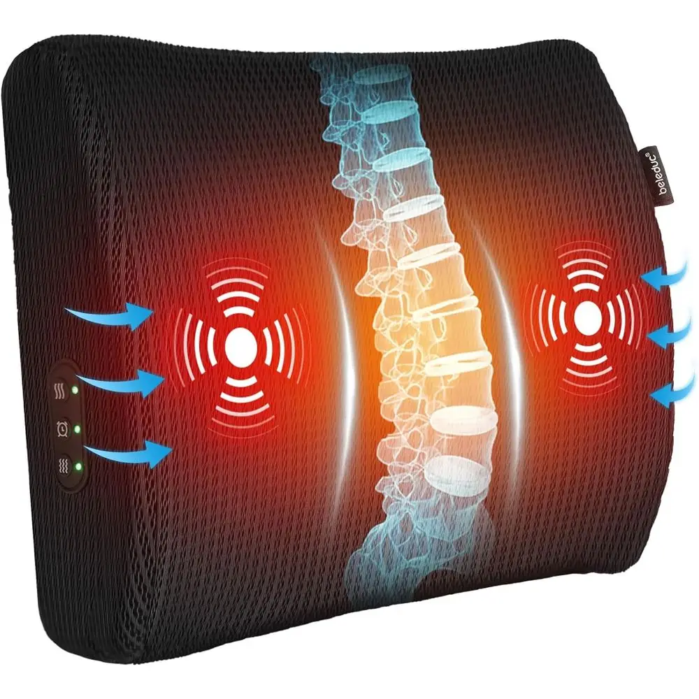 Ergonomic Lumbar Support Pillow with Vibration Massage, 2 Heat Settings, and Gift Options