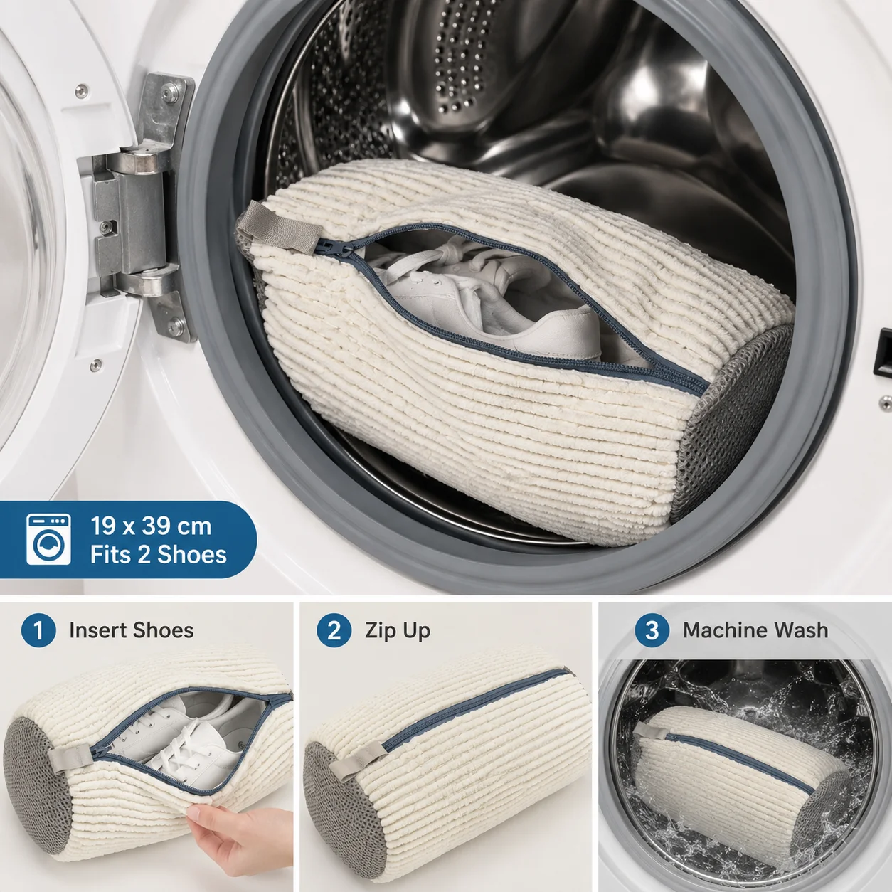 2-piece heavy-duty shoe washing bag, soft chenille ultra-fine fiber fluff, machine washable and drying dual-use, noise reduction