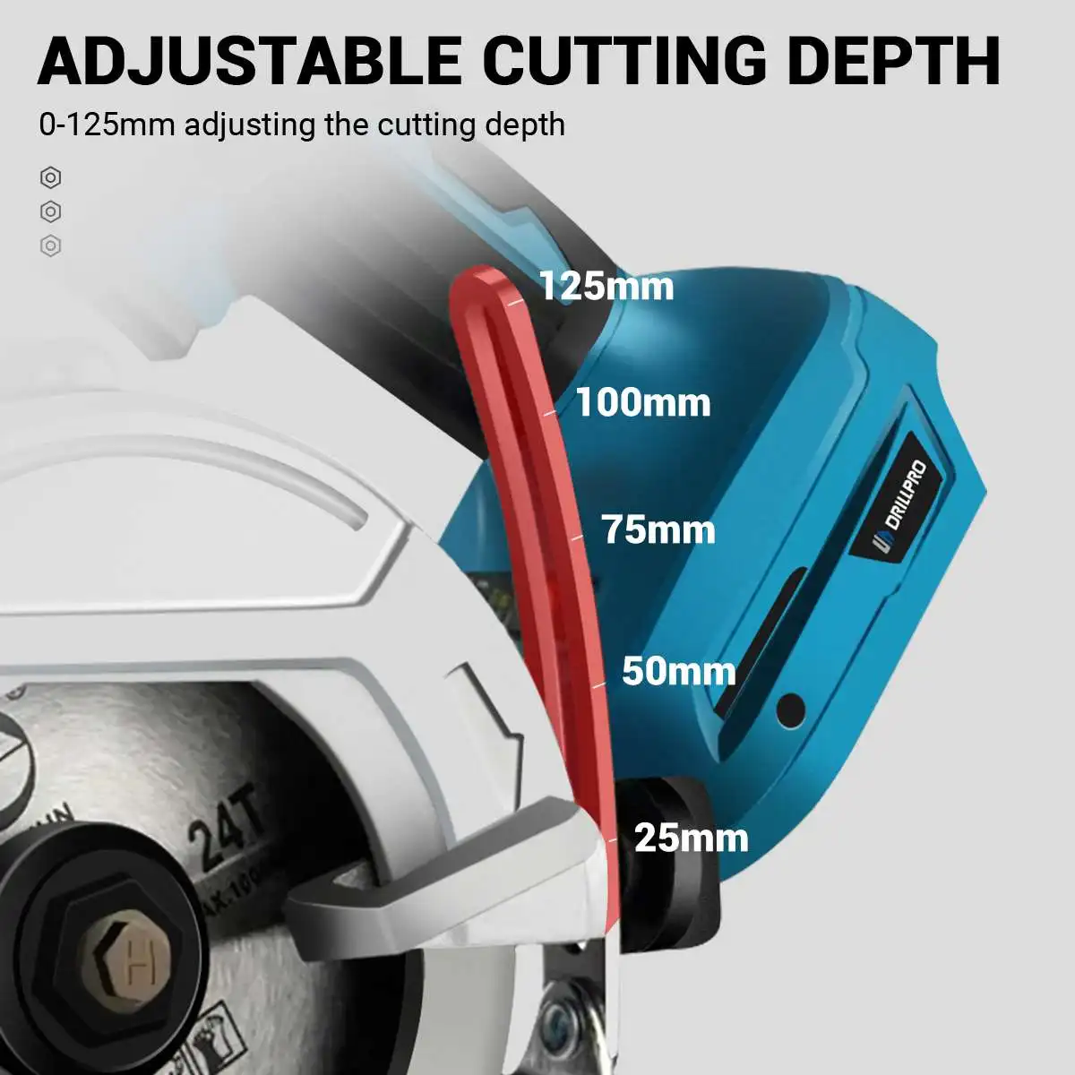 Drillpro 5Inch 125mm Brushless Mini Electric Circular Saw Cordless 0-45° Adjustbale Woodworking Power Tool For  18V Battery