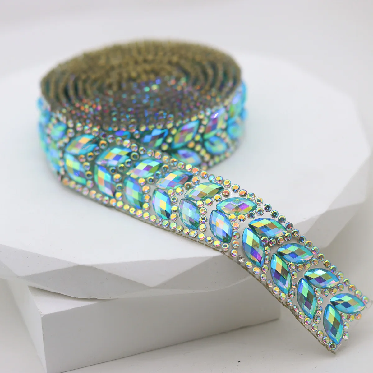 2 Rows Colorful Hot Fix Rhinestone Cup Chain Iron on rhinestone Trim DIY Rhinestone Ribbon Mesh For DIY Dress ClothinG