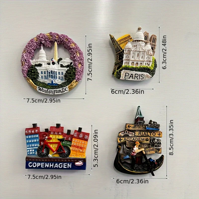 1pc Handmade 3d resin art fridge magnets, Italia Sophia Cathedral Madrid Black Forest Moscow Washington Paris Copenhagen , perfe