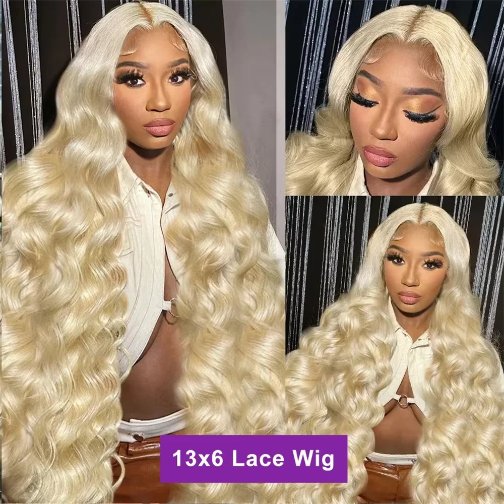 Wig Rambut Asli 613 Warna Pirang Model Body Wave 13x4 HD Transparan 13x6 Full Frontal Lace Wig Lace Front Untuk Wanita 40 46 Inci
