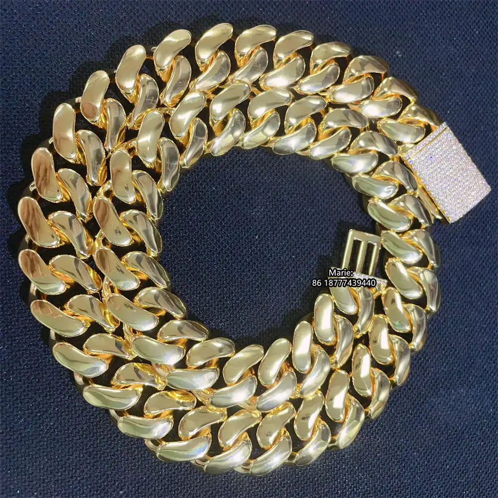 Luxury Hip Hop Jewelry Fashion Style 12mm 14mm 16mm 18mm Width Brass Moissanite Cuban Link Chain Brass Miami Cuban Link.