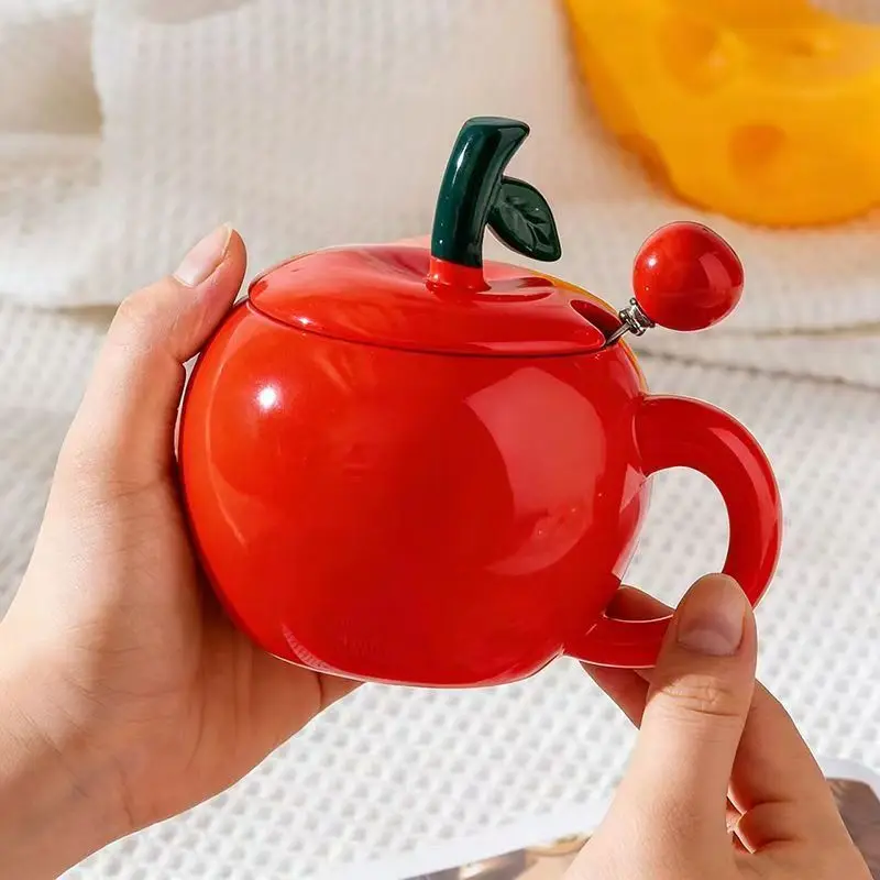 

Креативная керамическая кружка Apple для дома и офиса, рождественская, с крышкой и ложкой, для завтрака, парная, для кофе, молока, воды, подарок