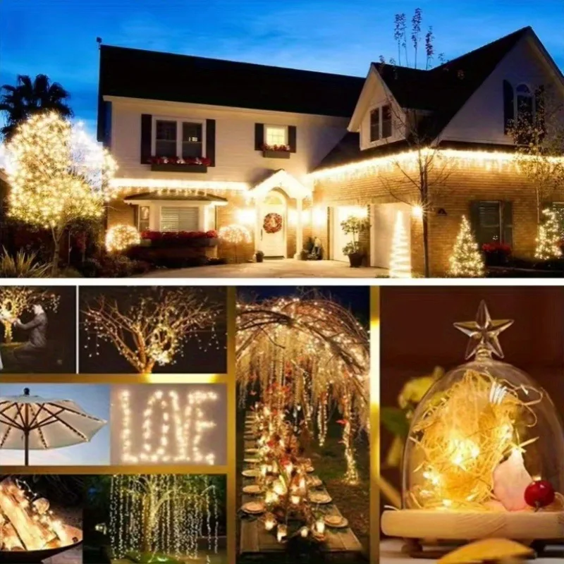 أضواء الجنية الشمسية في الهواء الطلق الجنية اكليل 8 طرق الأسلاك النحاسية أضواء المصباح لحديقة الحديقة فناء عيد الميلاد شجرة عيد الميلاد ديكور الزفاف #3