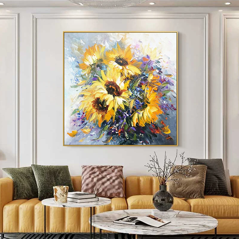 

OuzerQing100% Hand Painted Oil Painting On Canvas Modern Abstract Sunflower Wall Art Picture Living Room Home Decoration Unframe