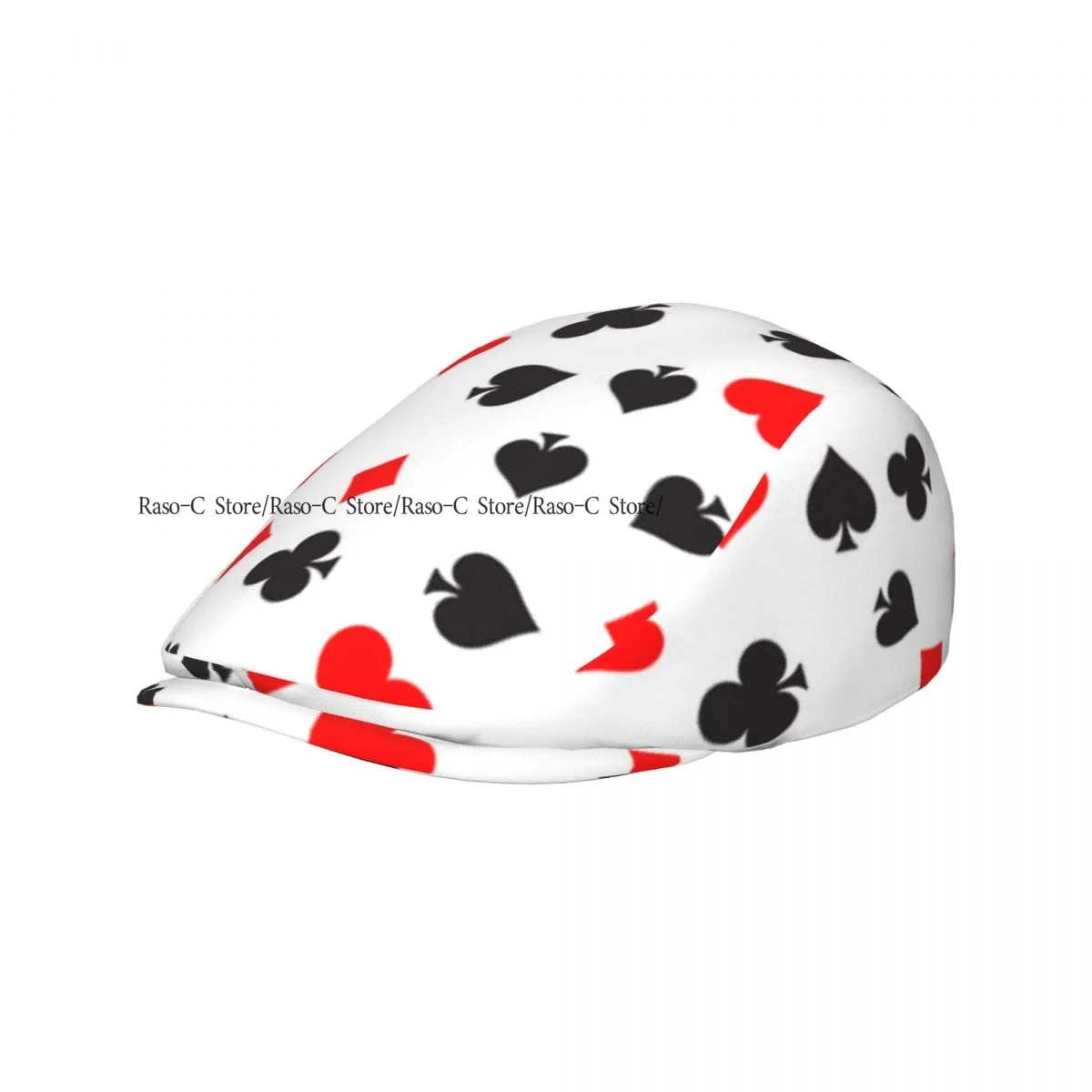 Unisex Adult Forward Peaked Cap Poker Card Suit Pattern Newsboy Flat Cap Casual Streetwear Ivy Driving Hat