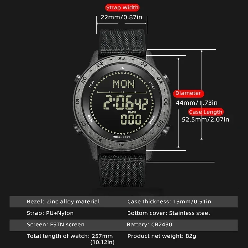 New NORTH EDGE TANK 3 Men's Digital Militray Watches Outdoor Sports Watch  Pedometer Calories Compass Waterproof 50M Wristwatche