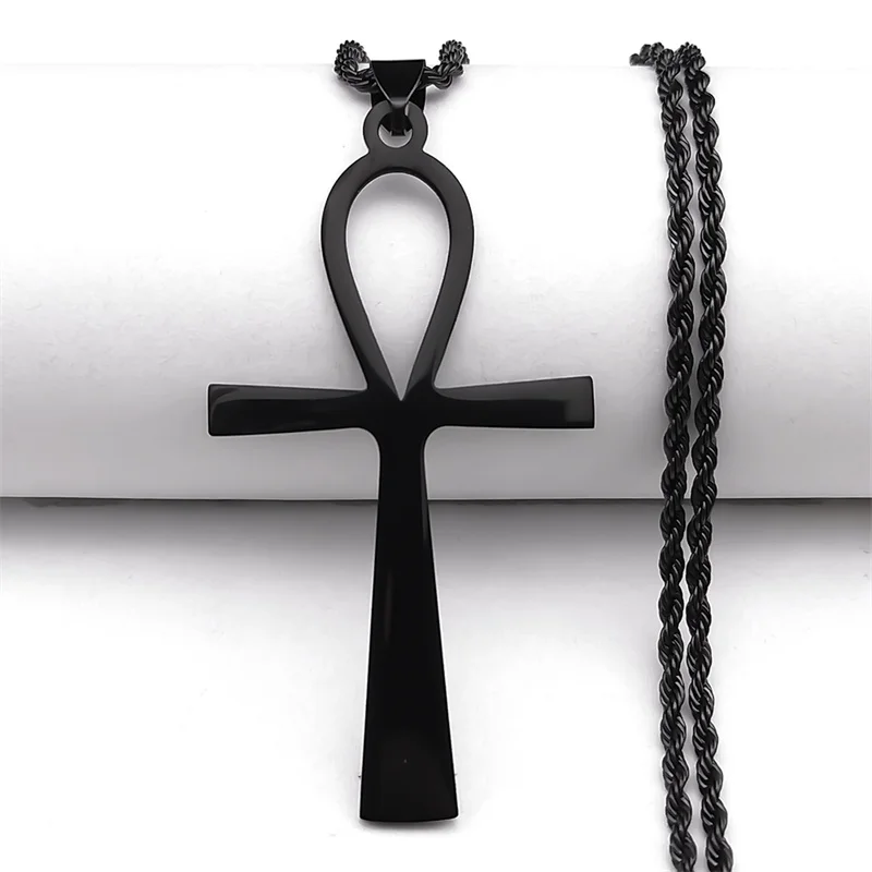 Ankh Kreuz Schlüssel des Lebens Halskette für Frauen Männer Edelstahl Silber Farbe Ägyptischen Schutz Halsketten Schmuck N6226S02 – Detail 6