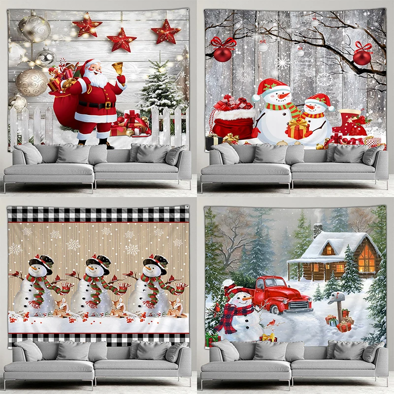 

Christmas Decoration Tapestry Santa Claus Snowman Wall Art Background Cloth Living Room New Year Home