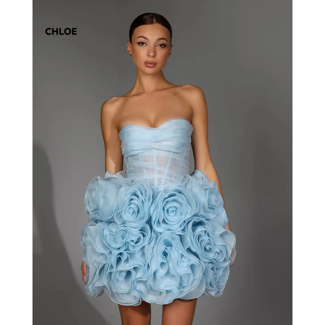 

Sky Blue Elegant Evening Dresses for Woman Luxury Women's Elegant Party Dress Customized Sleeveless Line A Short Skirt Luxurious
