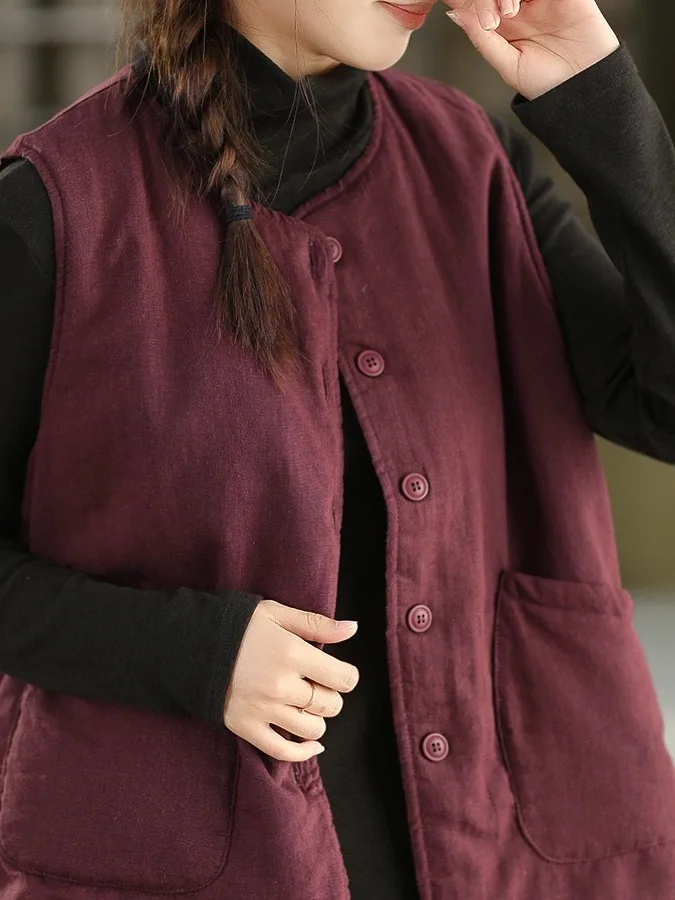 

Ретро-куртка из хлопка и льна с художественным принтом, утепленная, осенне-зимняя, повседневная, приталенная, с круглым вырезом, на одной пуговице