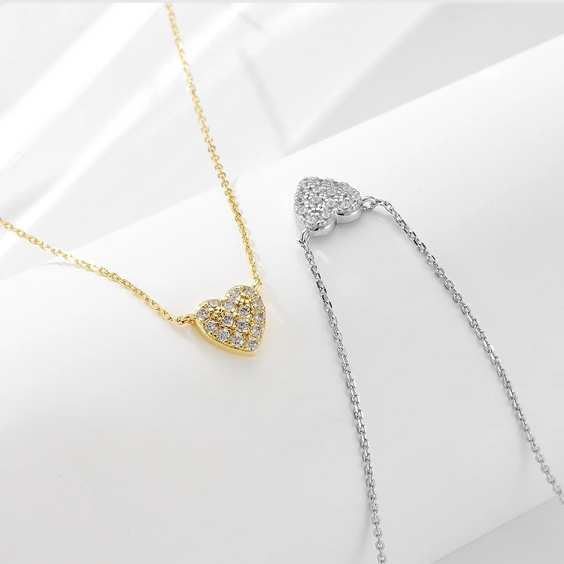 S925 sterling silver heart-shaped necklace with micro-set zircon, suitable for women, featuring European and American light luxu