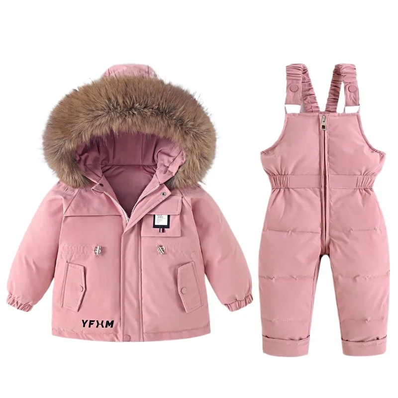 

Winter 2-piece Set, Cold-proof Ski Suit, Children's Feather Velvet Silk Suit, Warm Suit, Outdoor Onesie 1-4 Years Old