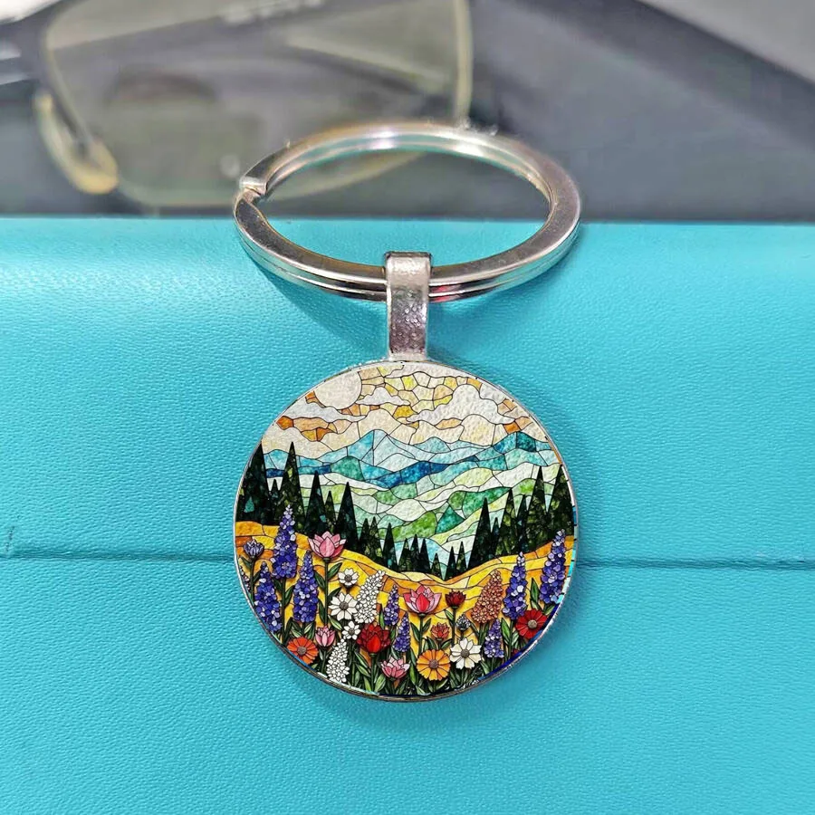 Hot New Exquisite Sunset Over the Sea Keychain Creative Glass Mosaic Ocean Style Daily Decor Gift