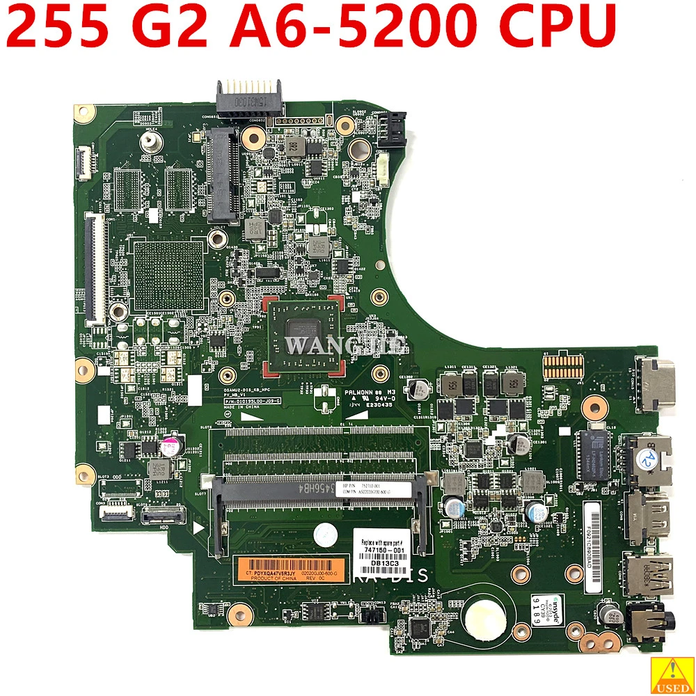 Für HP Neid 15-d 747150 g2 Laptop-Motherboard 75086-001 747150-601 747150-601mit AMD A6-5200 CPU 010195l00-j09-g Mainboard