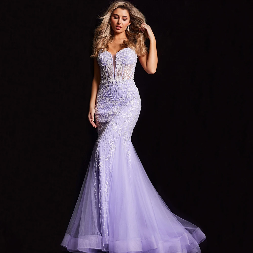 

Arya High Quality Sesy Evening Dress Tulle for Floor-Length Strapless Prom Dress Embroidery Vestidos De Fiesta Customized