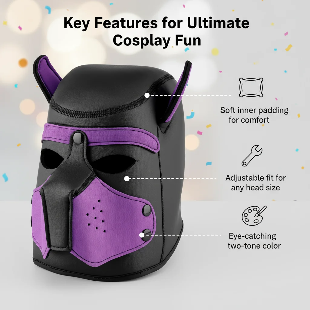 XL 사이즈 PU 신형 대형 개 머리장식 풀페이스 페티시 강아지 코스프레 마스크 후드 남녀 공용 할로윈 파티 섹시 코스튬