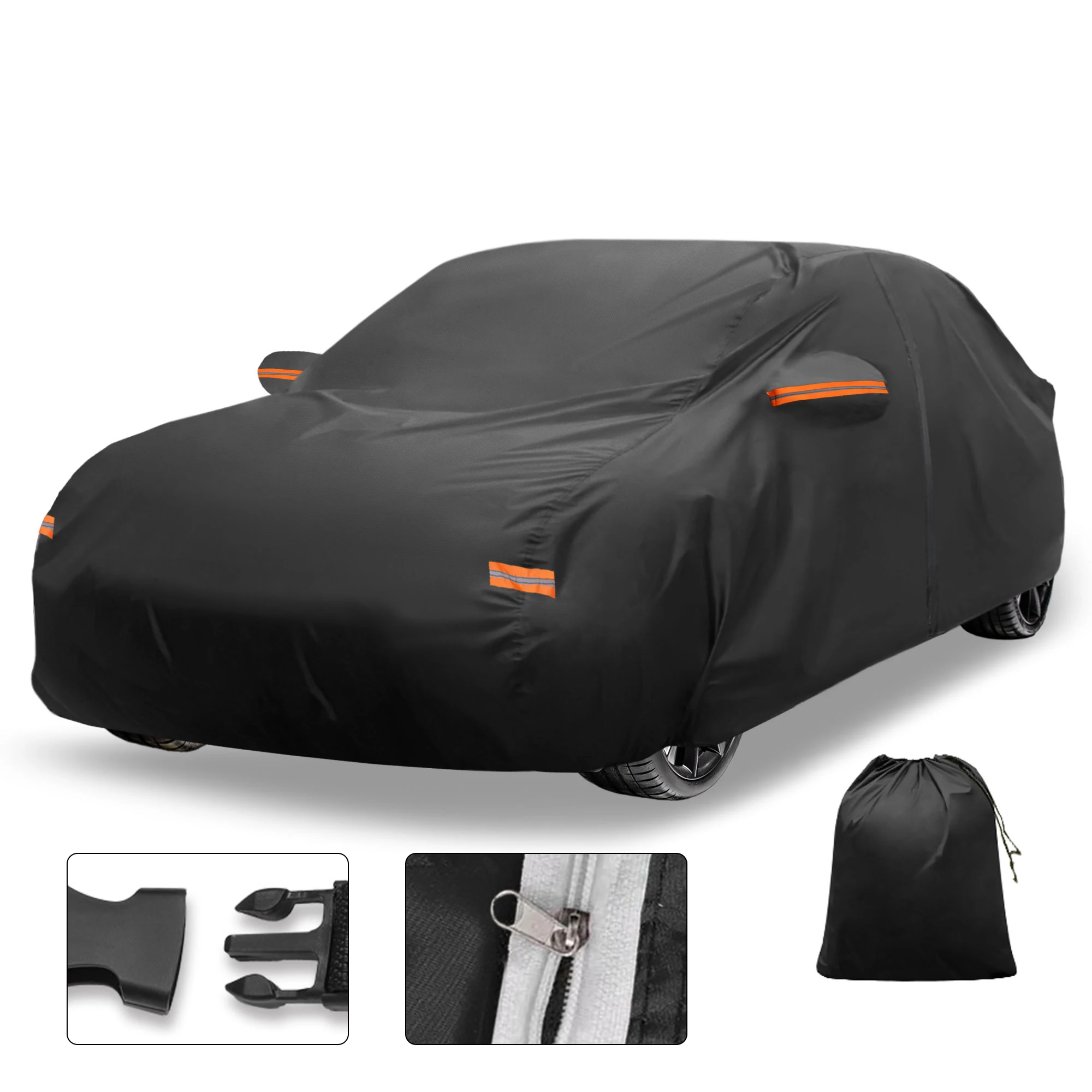 

Motoforti Car Cover Outdoor Waterproof Sun Rain Hail Protection with Left Side Door Zipper 210D-PU for Volvo S90 EST Sedan