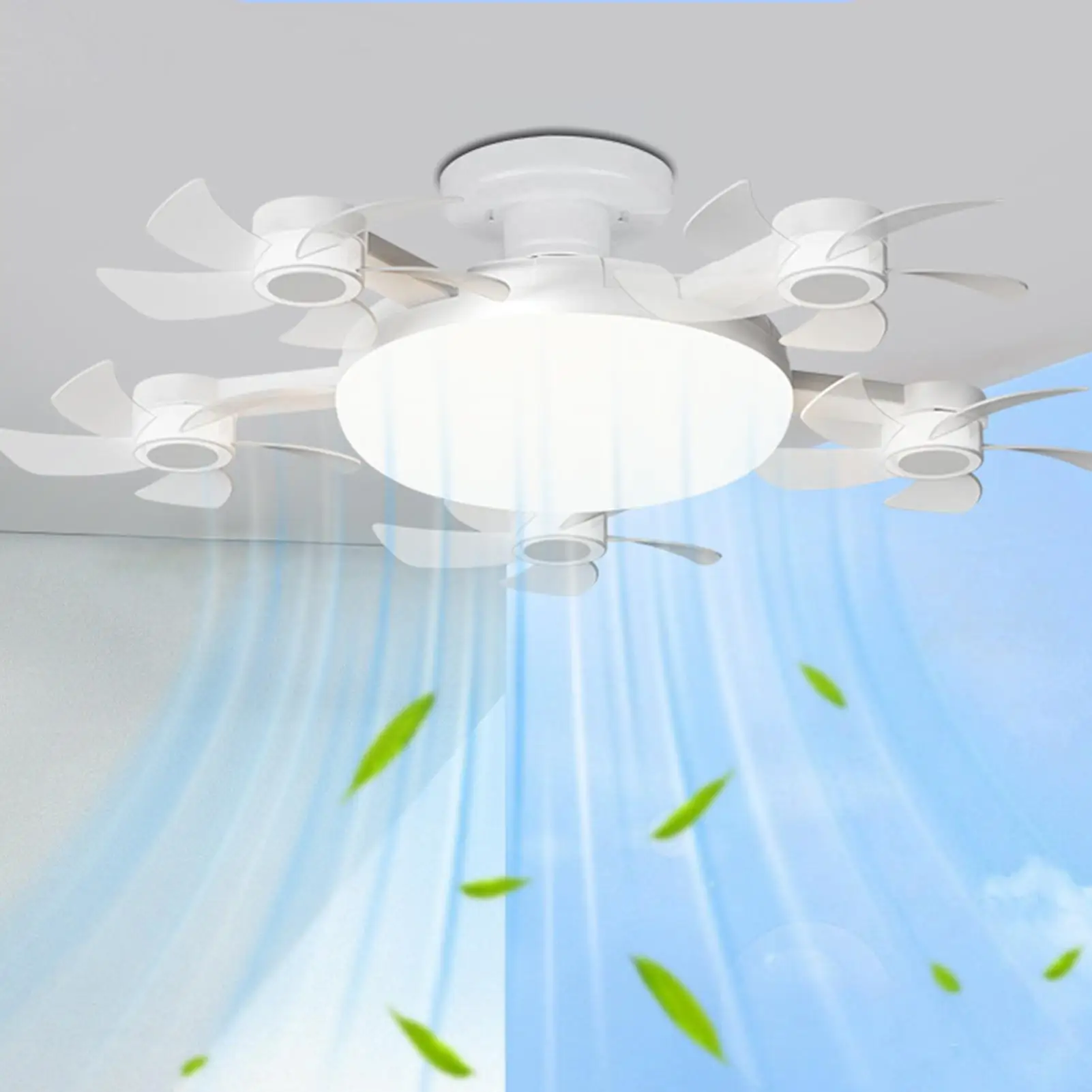 

E27 Светодиодный бесшумный потолочный вентилятор с дистанционным управлением и затемнением Трехцветный светильник в форме дрона Вентилятор Свет для дома Гостиная Спальня