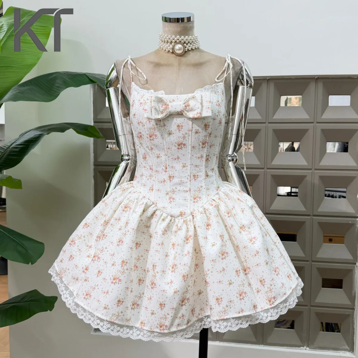 

Платье-корсет мини KT Sweet Cottagecore с цветочным принтом для женщин, с кружевной отделкой, на тонких бретелях, с бантом, для вечеринок и на каждый день