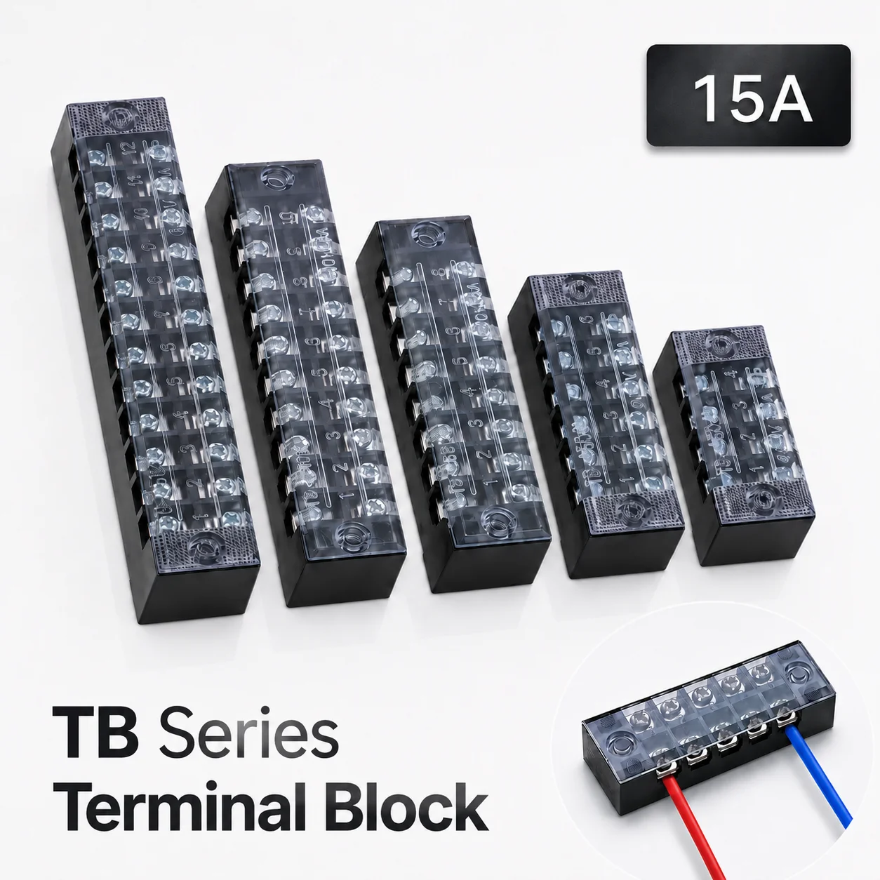 1/5/10PCS Copper Dual Row Barrier Screw Terminal Strip Block Electrical Cable Wire TB Connector with Cover 15A 600V Splice Ways