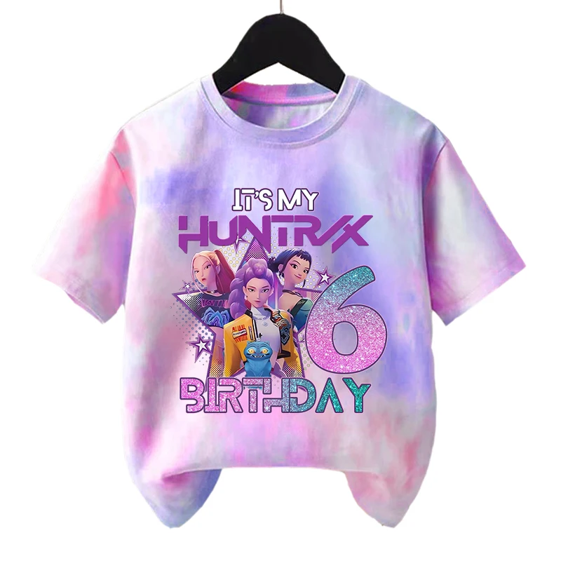 

Футболка с номером на день рождения KPop Demon Hunters для девочек, футболки с короткими рукавами, детская одежда, летние детские топы с героями мультфильмов