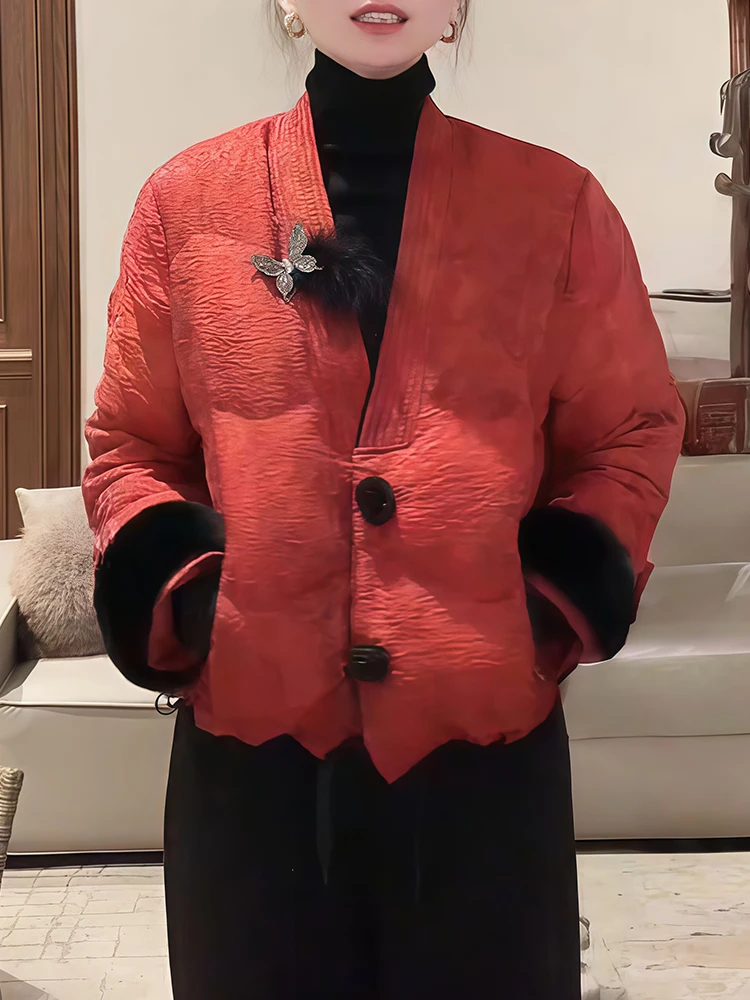 

Retro Chinese Sle Floral Pattern Cotton Jaet Women's Winter New Plu Cuff Button Decorated National Sle Ele