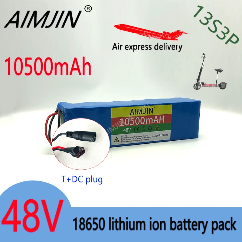 

48V Battery 10.5Ah 13S3P T/DC plug 18650 Lithium ion Battery Pack For 54.6v Electric Scooter parts Rechargeable battery with BMS