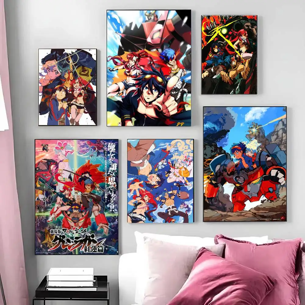 Tengen Toppa Gurren Lagann Posters Living Room Bar Cafe Quality Canvas Vintage Style Comics Painting Art Home Wall Decor Picture