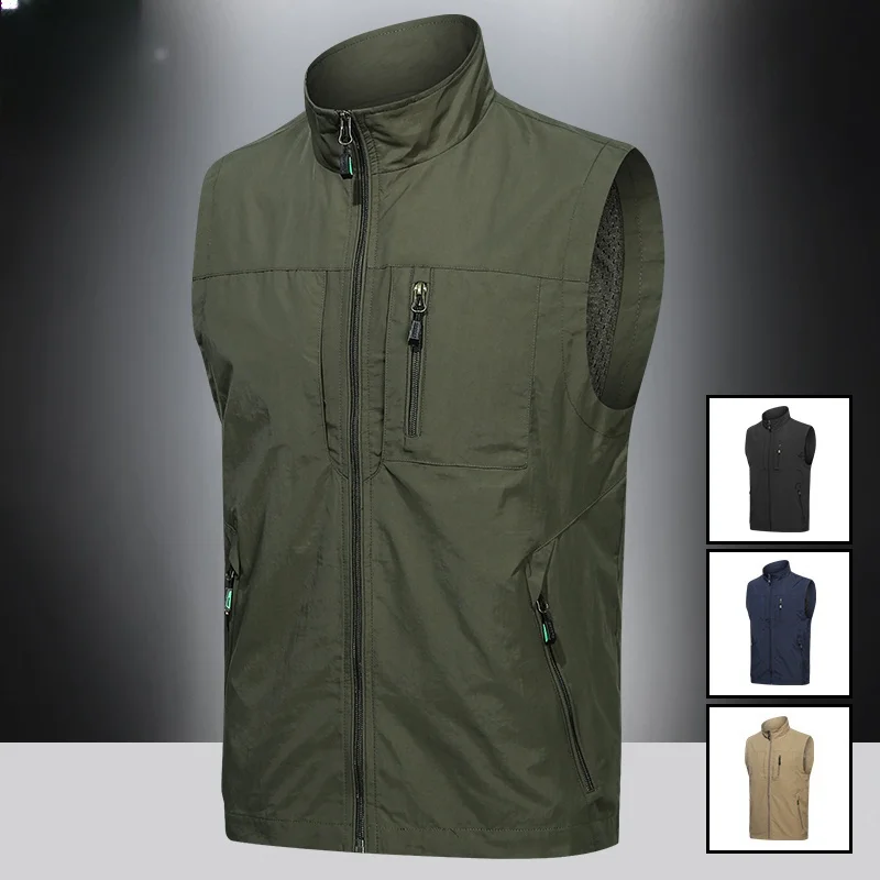 

2024 Outdoor Casual Vests Jacket Men's Spring and Summer Trendy Zipper Pocket Thin Sport Coat Quality Sleeveless Work Vest Men