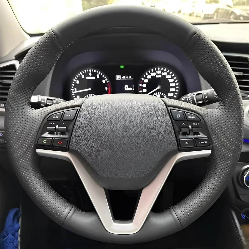For Modern Tucson 15-20 Hand-sewn Steering Wheel Cover; Lightweight and Breathable; Full-Coverage Style Modification Design