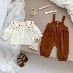 2024 New Autumn Infant Baby Girls Clothing Suit Long Sleeved Cotton Cardigan Shirt+Corduroy Jumpsuit Children Clothes Set