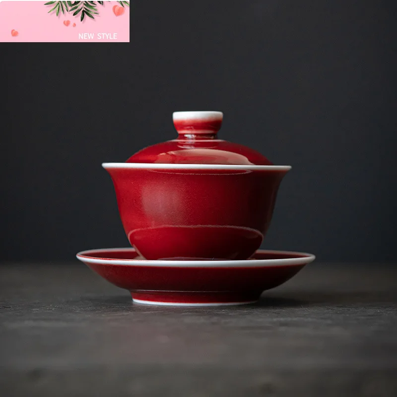 

Lang Hong красный керамический гавань для чая, традиционный набор чайной посуды, китайская антикварная чайная чаша Chawan Lily Deng's Store, чайная чашка