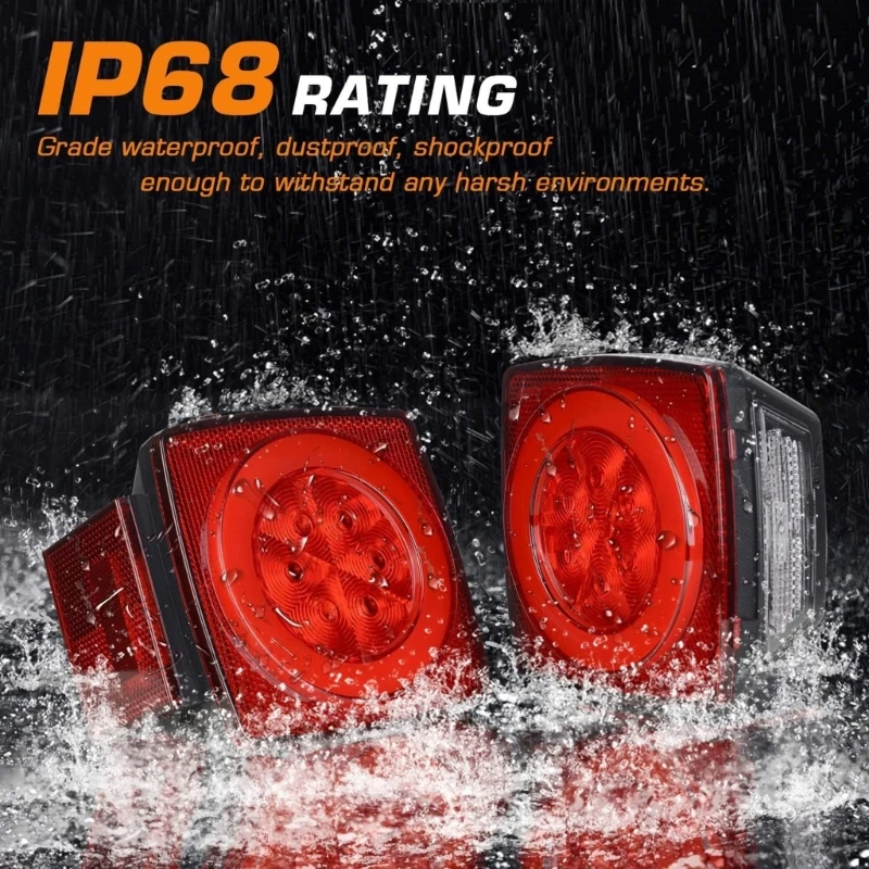 

LED Trailer Brake Tail Light Stop Turn Tail Lights Assembly Square LED Light Waterproof for Truck Marine Boats