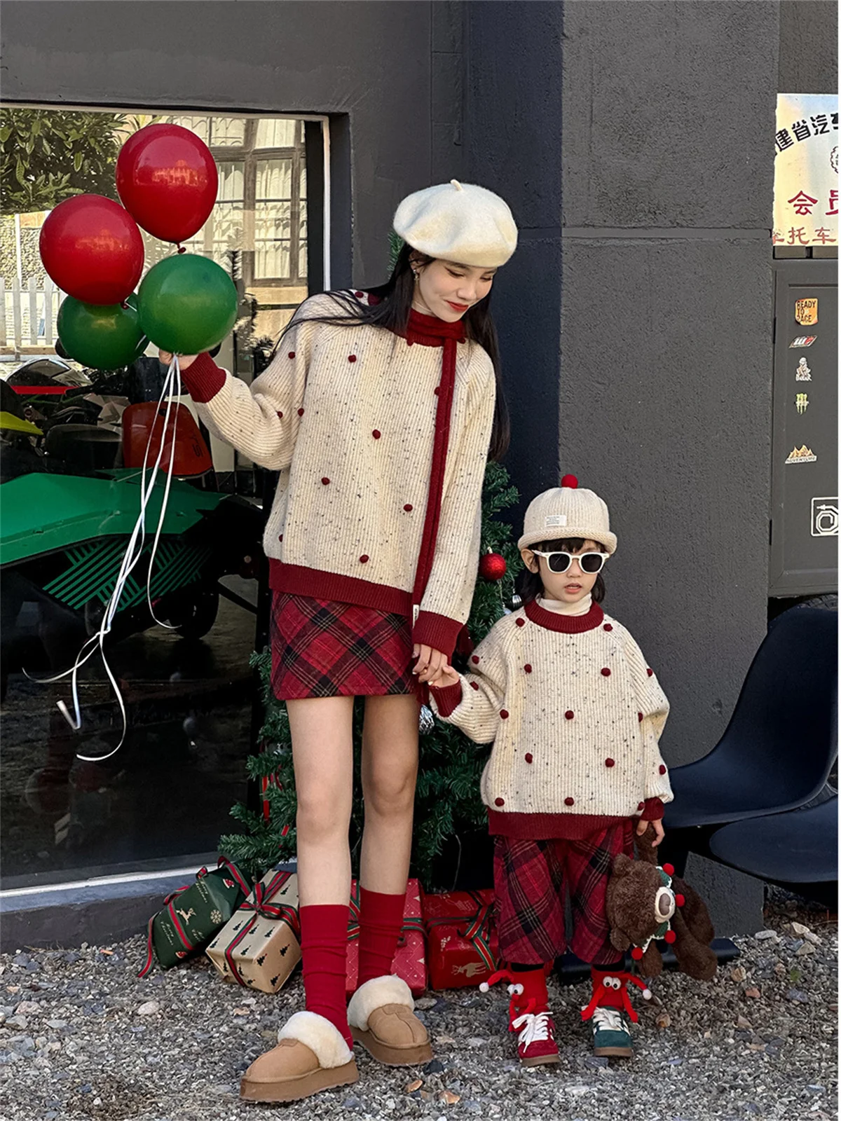 Mother and son a family of three sweaters  children Christmas three-dimensional hairball sweater mother-daughter New Year set