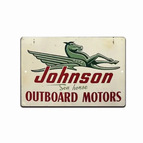 Johnson Outboard Sea Horse Motors Logo Retro Boat Shop Wall Decor Metal Tin Sign