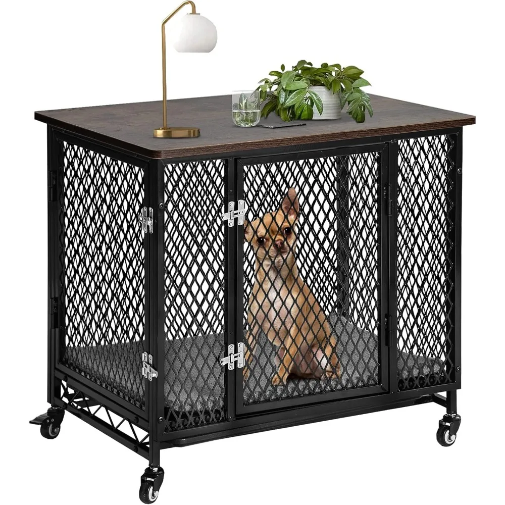 

Dog Crate Furniture with Cushion, Wooden Dog Crate Table, Modern Kennel for Dogs Indoor, Heavy-Duty Dog Cage with Multi-Purpose