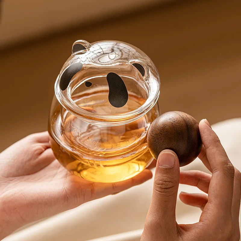 

Creative and Cute Panda-shaped Glass Tea Cups with Water Separation, Tea Brewing Cups with Filters, Office Mugs Drinking Utensil